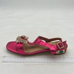 Pink Women Comfort Open Toe Rhinestone T-Strap Sandals Ankle Strap Low Heel Shoe